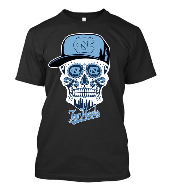 North Carolina Tar Heels Sugar Skull With Hat And Cityscape T-Shirt
