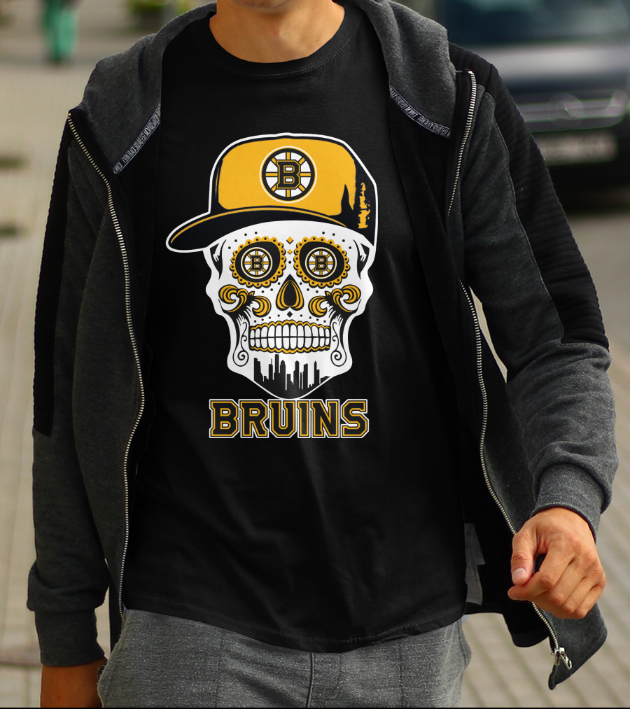 Boston Bruins Skull Iconic Hockey Hat T-Shirt