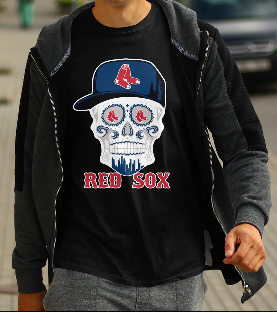 Boston Red Sox Skull Hat Cityscape Funny T-Shirt