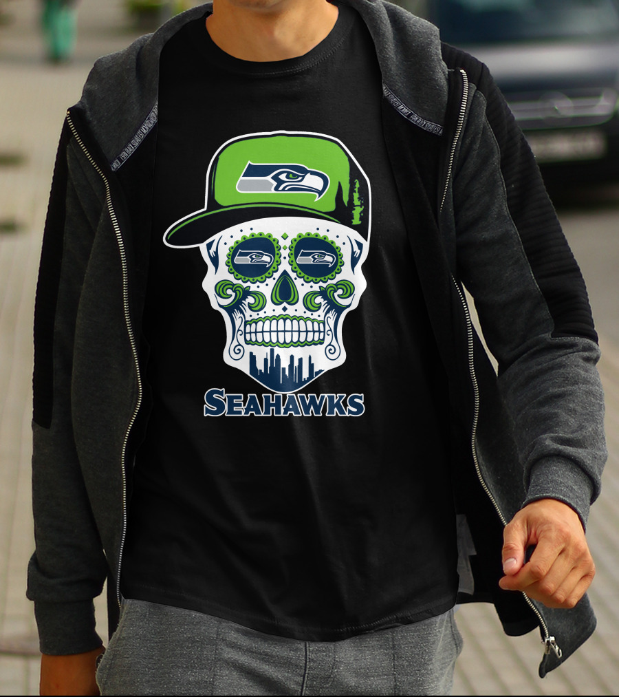 Seattle Seahawks Skull With Hat T-Shirt