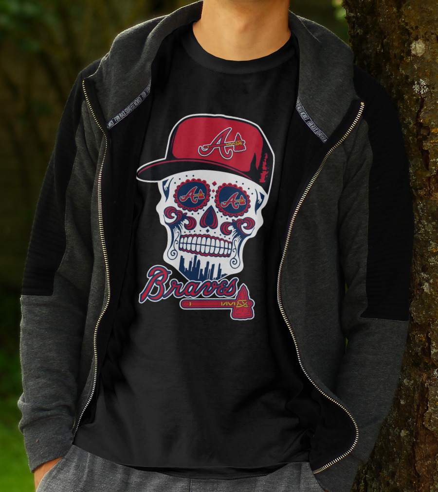 Braves Skull With Red Cap And Tomahawk Elements T-Shirt