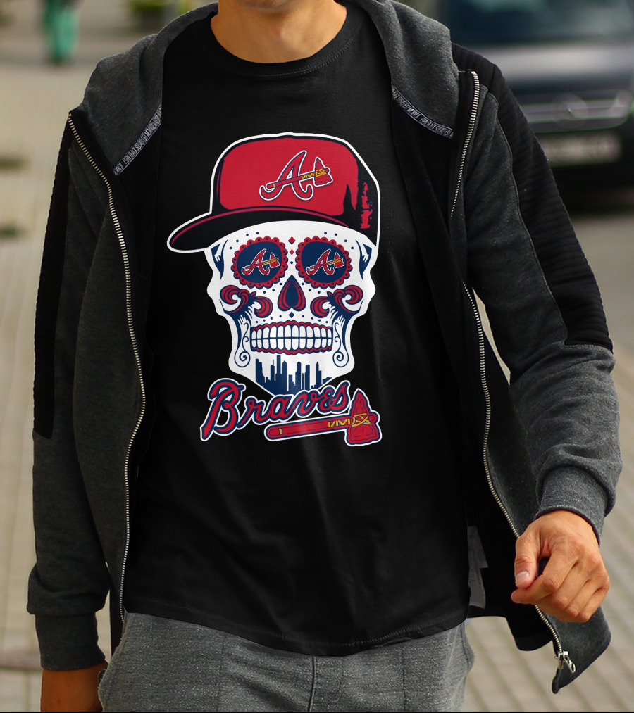 Braves Skull With Red Cap And Tomahawk Elements T-Shirt