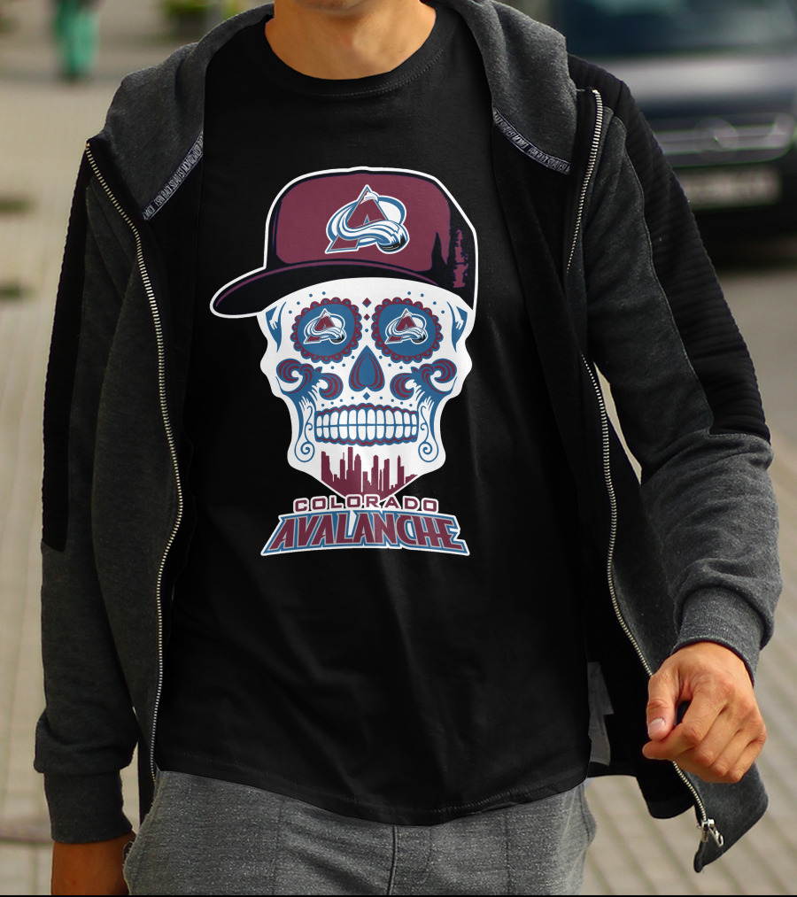 Colorado Avalanche Skull Cityscape Ice Hockey Humor T-Shirt