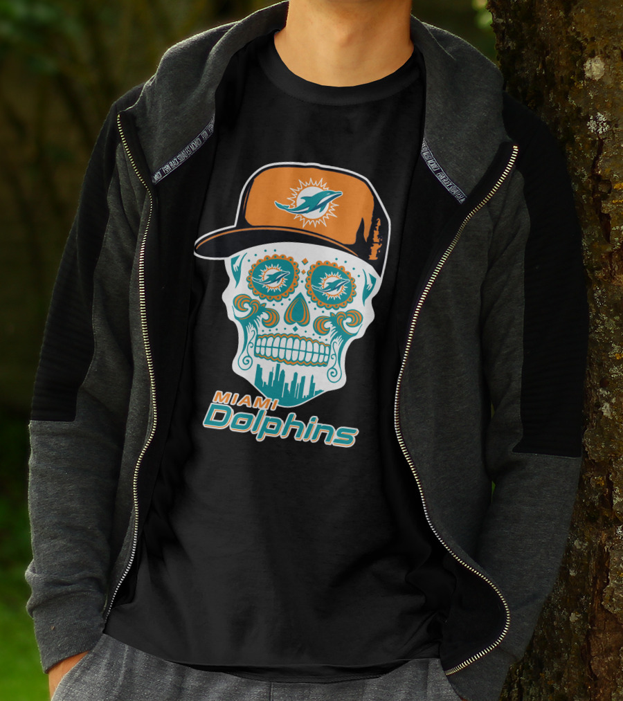 Miami Dolphins Skull With Hat T-Shirt