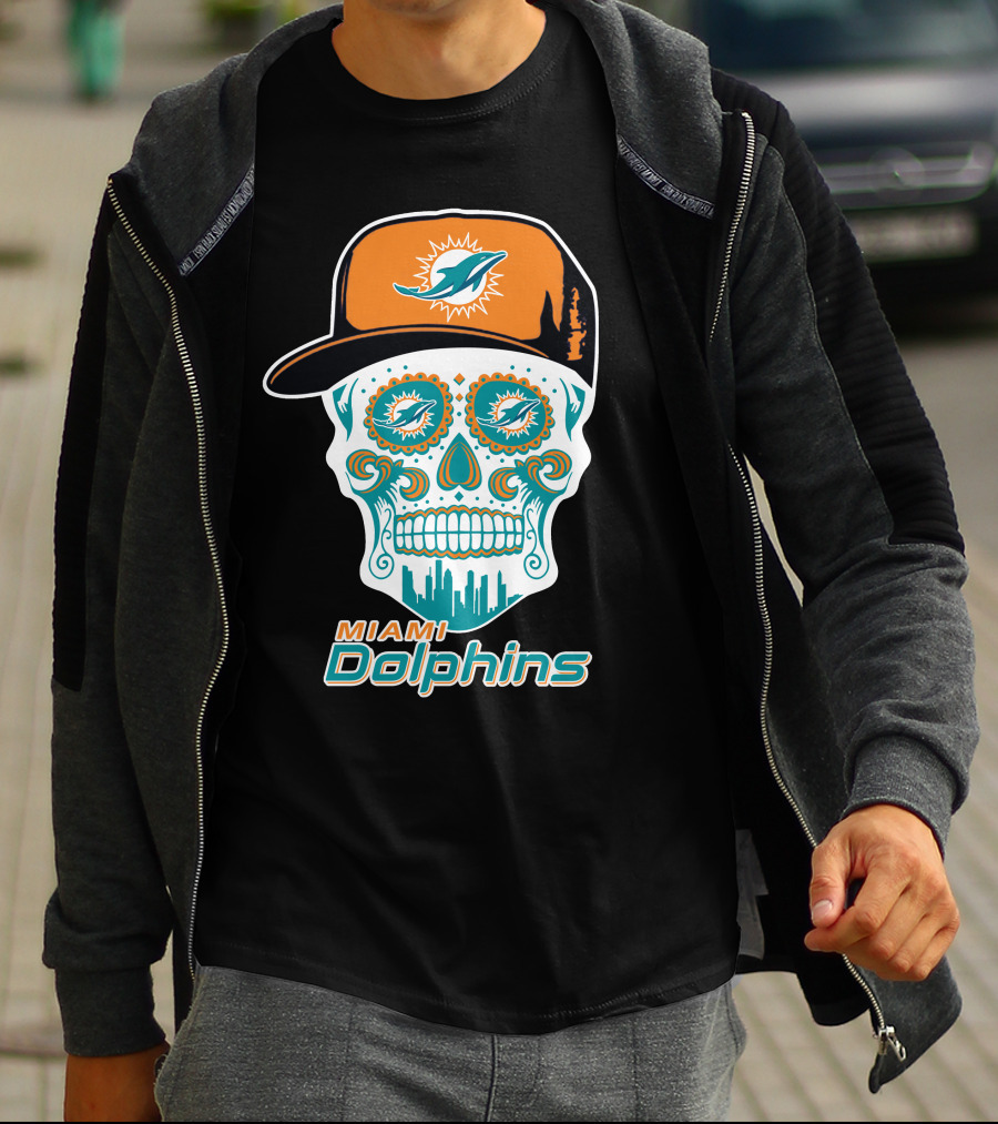 Miami Dolphins Skull With Hat T-Shirt