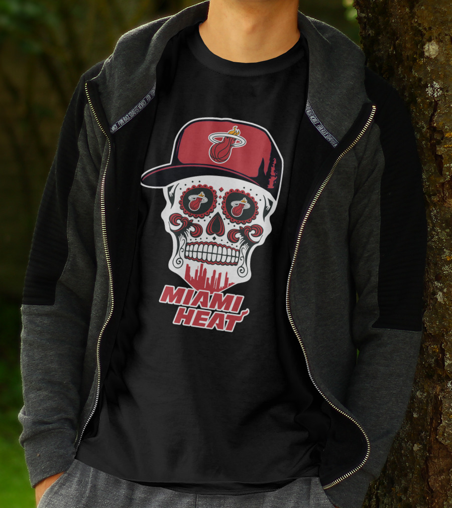 Miami Heat Skull With Basketball Logo And Cap T-Shirt
