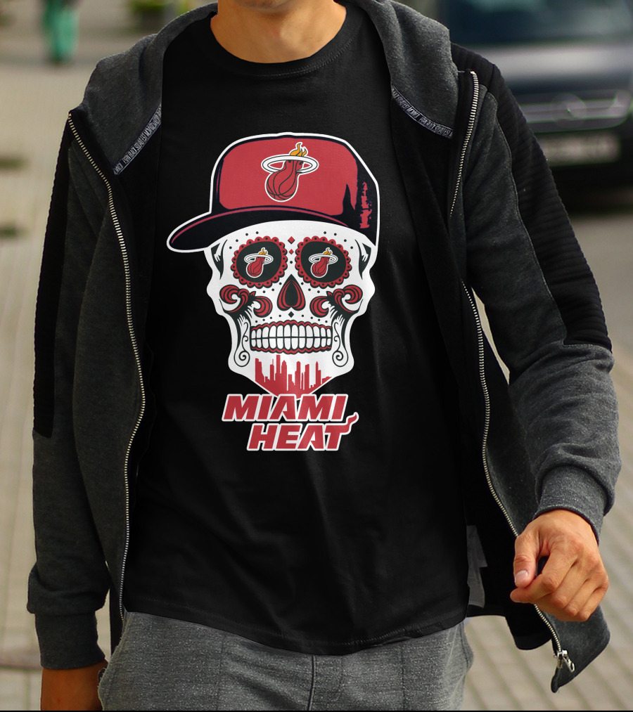 Miami Heat Skull With Basketball Logo And Cap T-Shirt