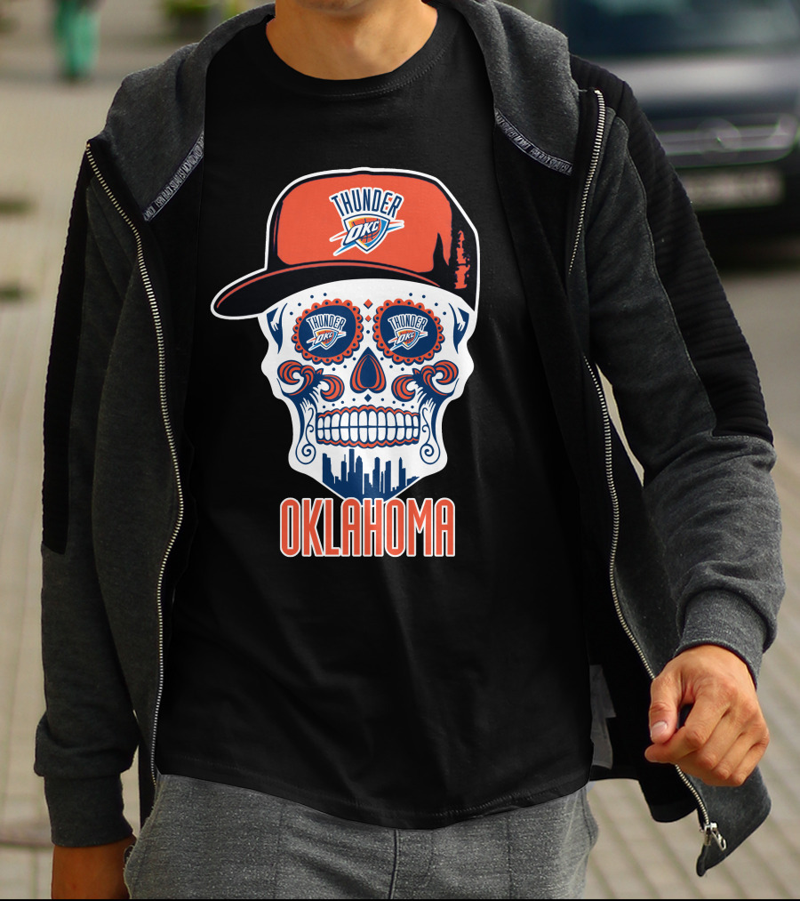 Oklahoma City Thunder Skull Cap Design With Okc T-Shirt