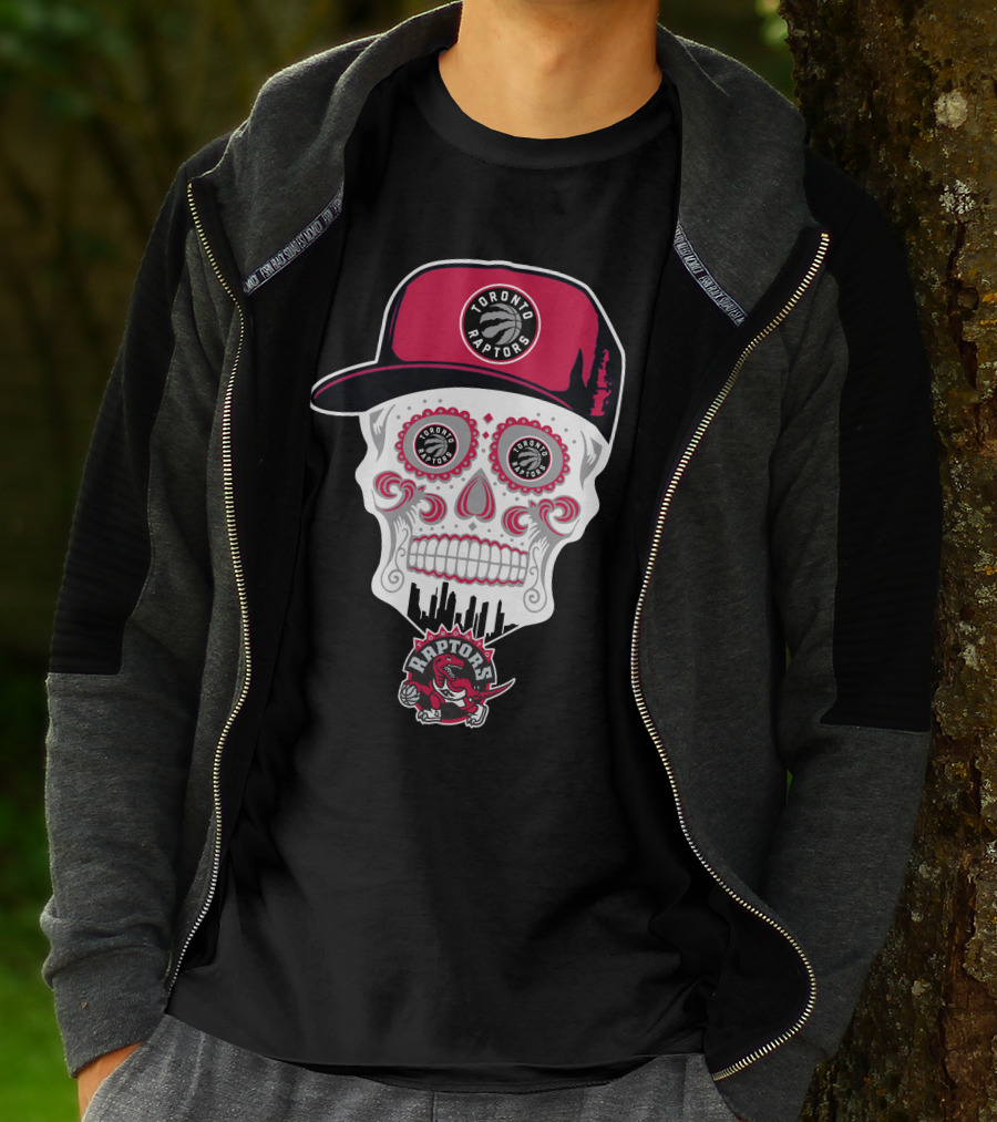 Toronto Raptors Logo Skull With Hat And Skyline T-Shirt