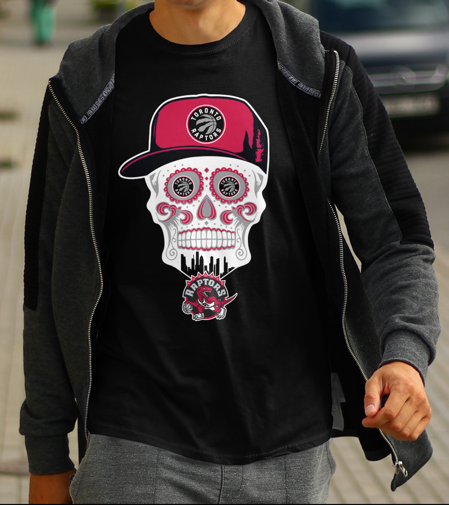 Toronto Raptors Logo Skull With Hat And Skyline T-Shirt