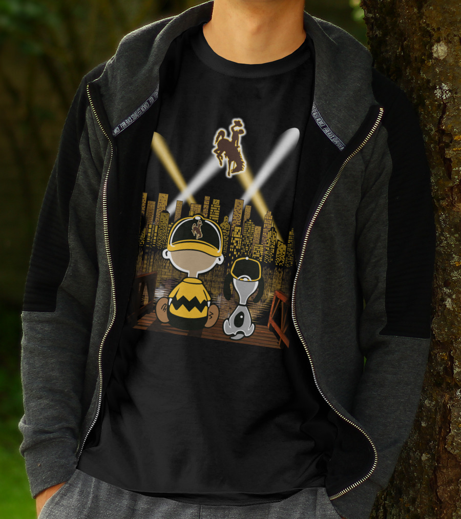 Wyoming Cowboys City At Night With Characters And Skyline T-Shirt