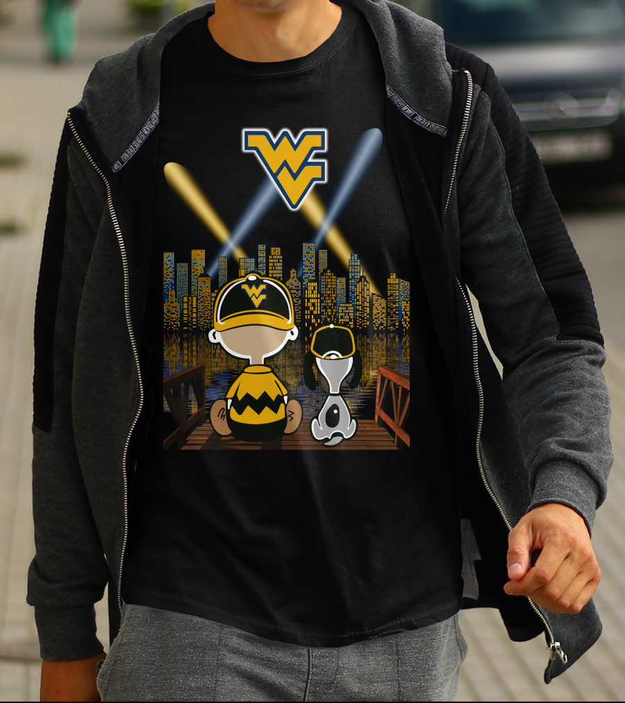 Wv Mountaineers City By Night Charlie Snoopy Skyline Lights T-Shirt