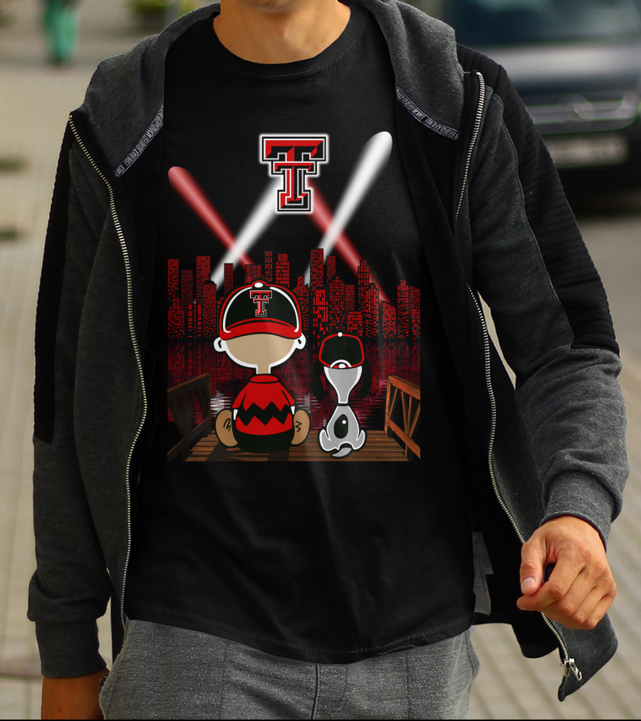 Texas Tech Red Raiders Cityscape Night Adventure With Iconic Characters T-Shirt