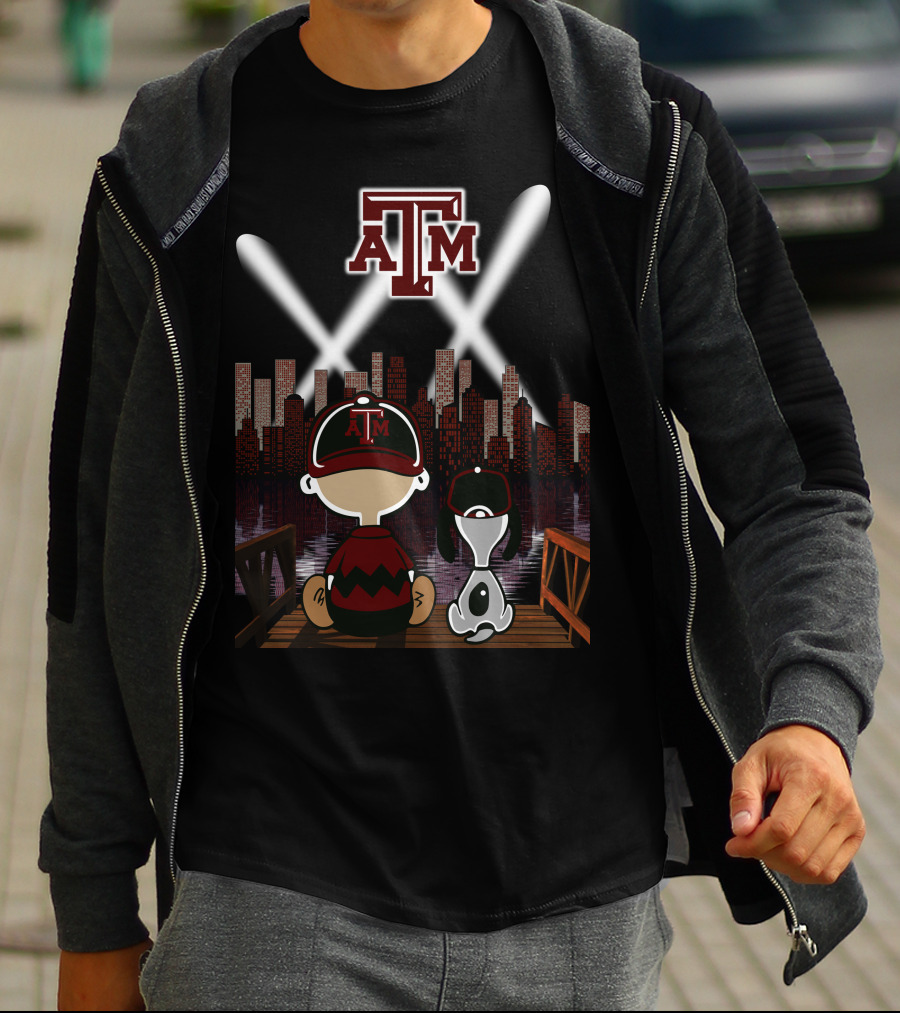 Atm Aggies City Lights With Peanuts Character At Night T-Shirt