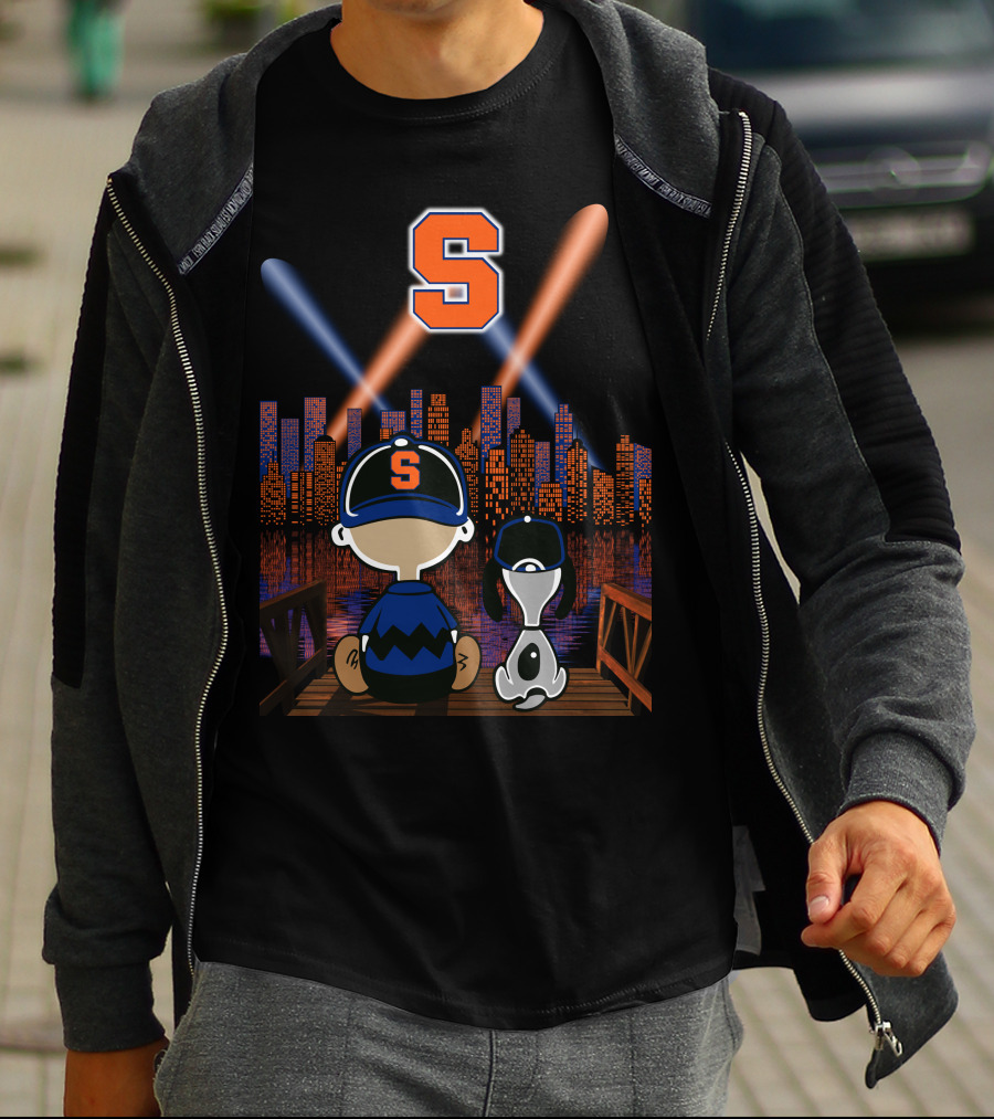 Syracuse Orange City Night Skyline With Baseball Cap And Letter S T-Shirt