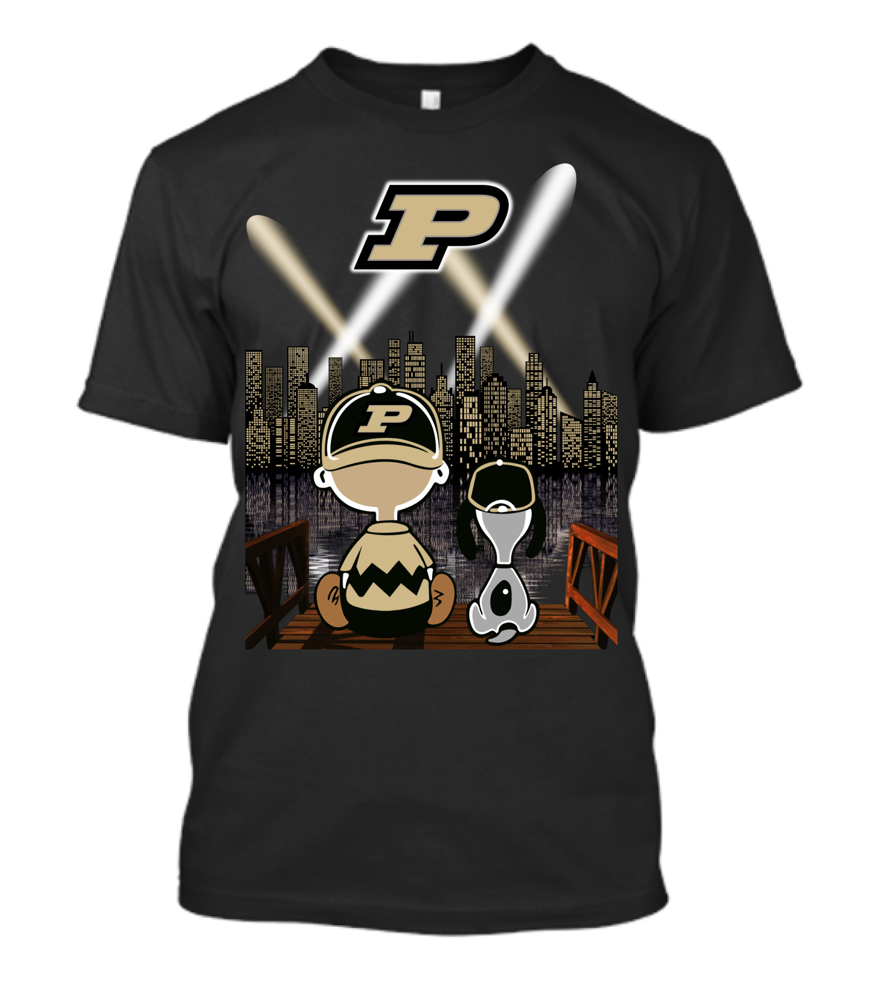 Purdue Boilermakers City Skyline With Iconic Characters And P T-Shirt