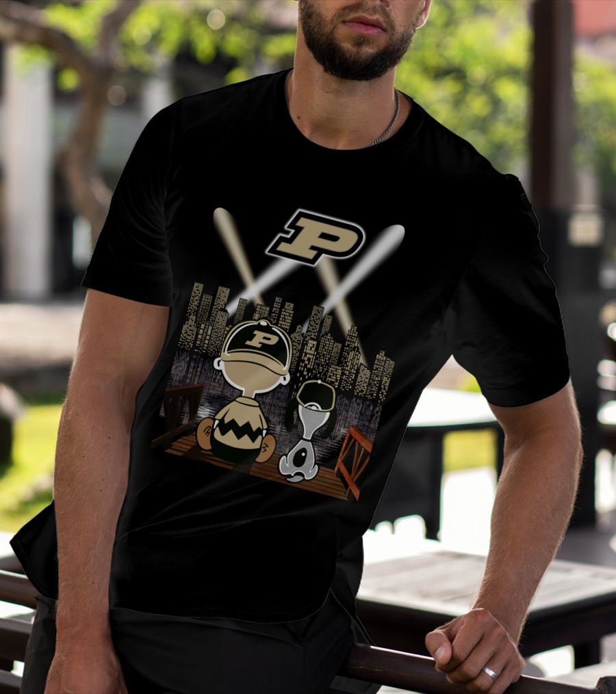 Purdue Boilermakers City Skyline With Iconic Characters And P T-Shirt