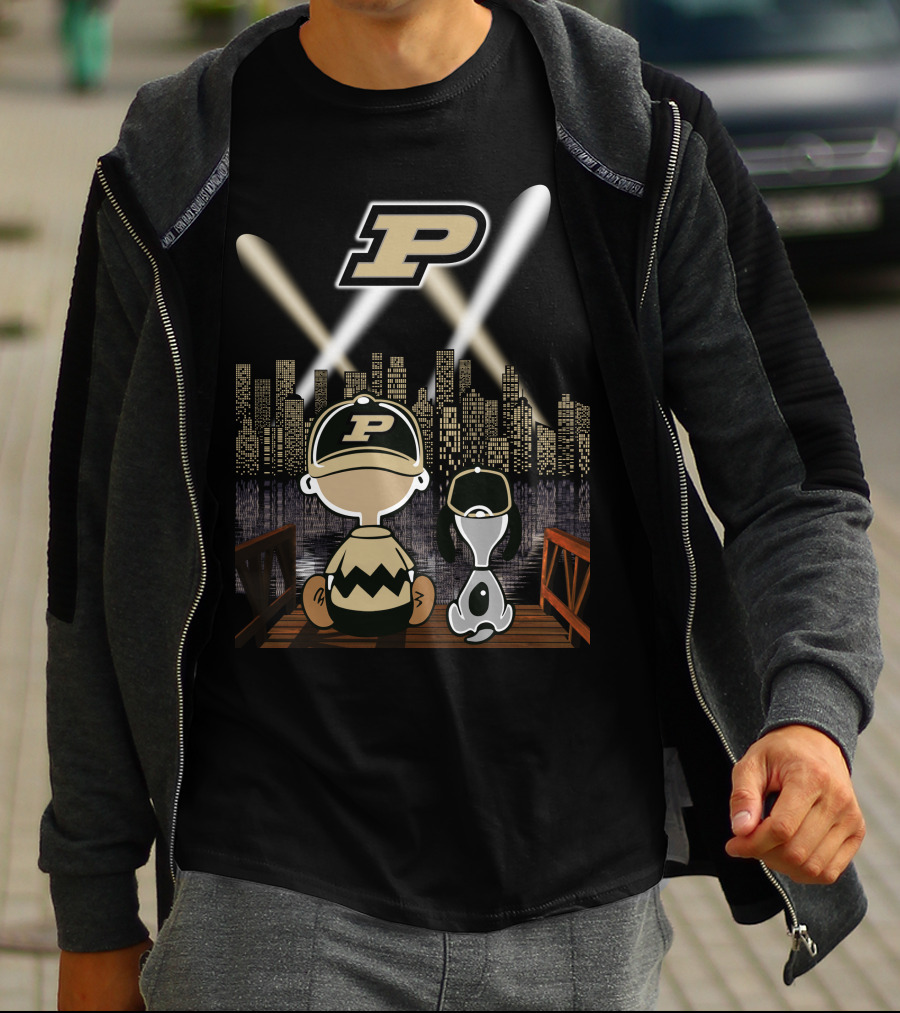 Purdue Boilermakers City Skyline With Iconic Characters And P T-Shirt