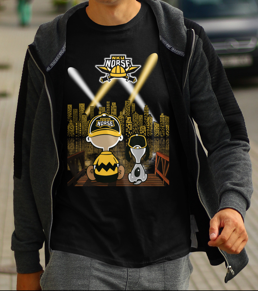 Nku Norse Skyline Fans With Dog At Night In Northern Kentucky City T-Shirt