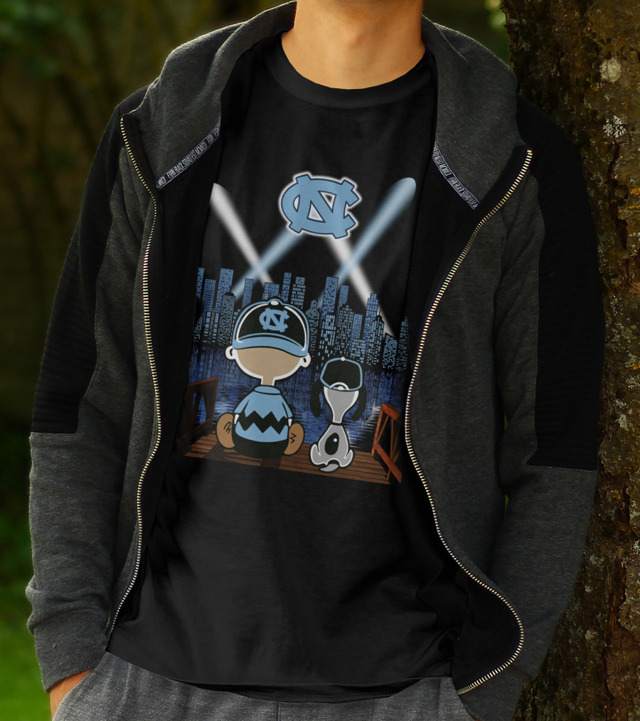 North Carolina Tar Heels City Skyline At Night With Iconic Characters T-Shirt