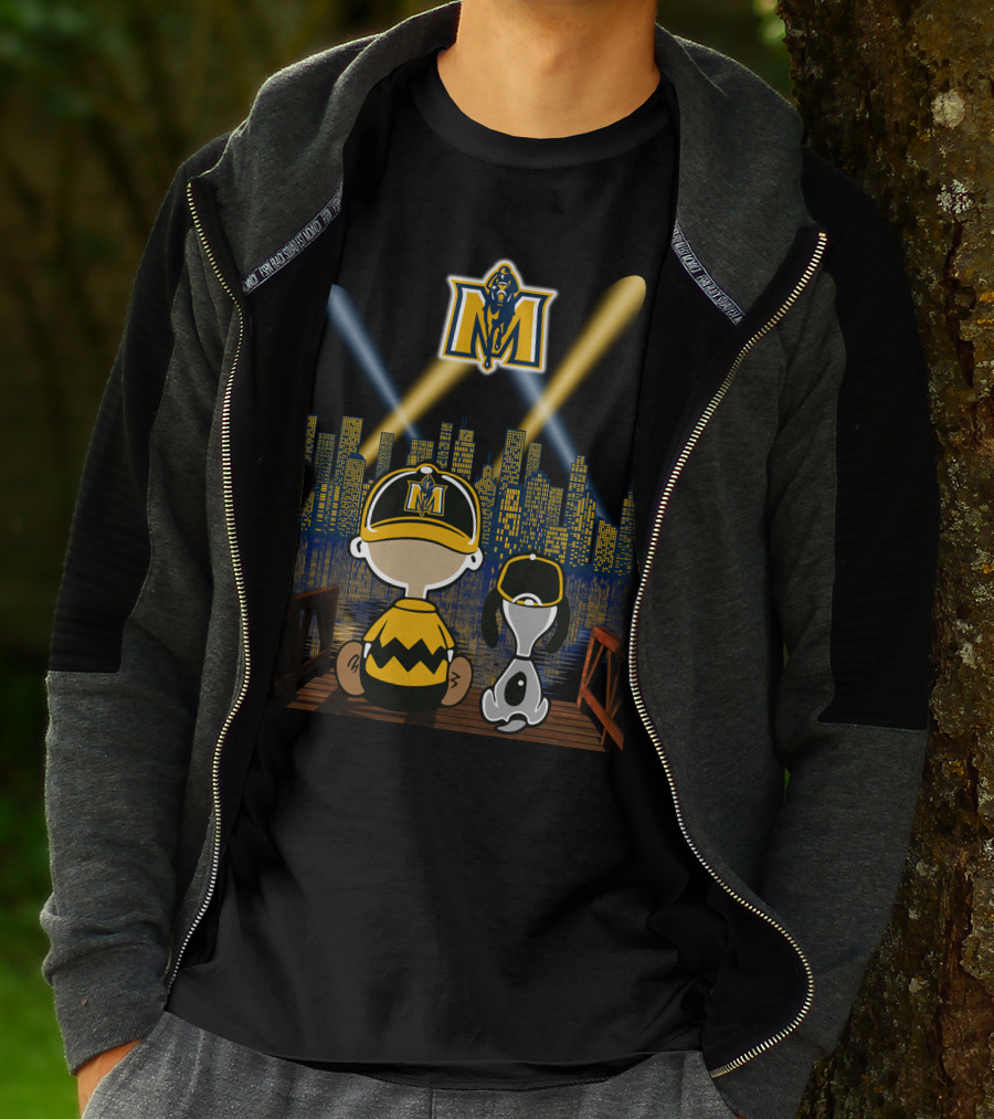 Murray State Racers City Night Skyline With Mascot And Cartoon Characters T-Shirt