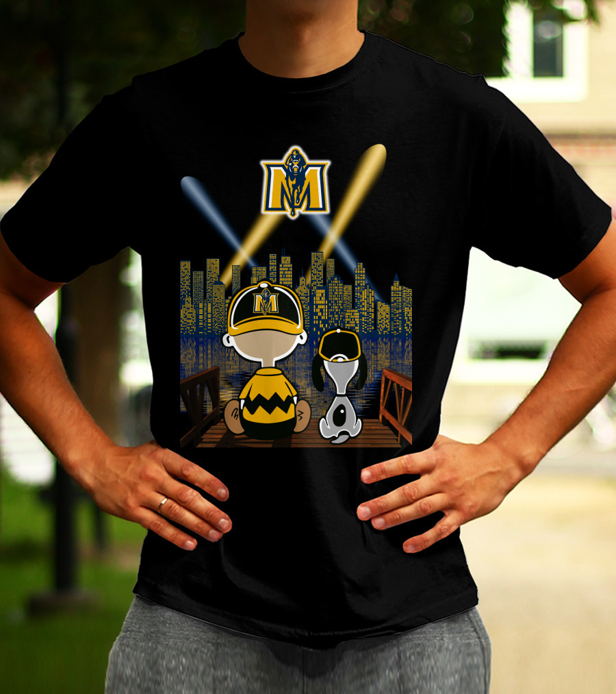 Murray State Racers City Night Skyline With Mascot And Cartoon Characters T-Shirt