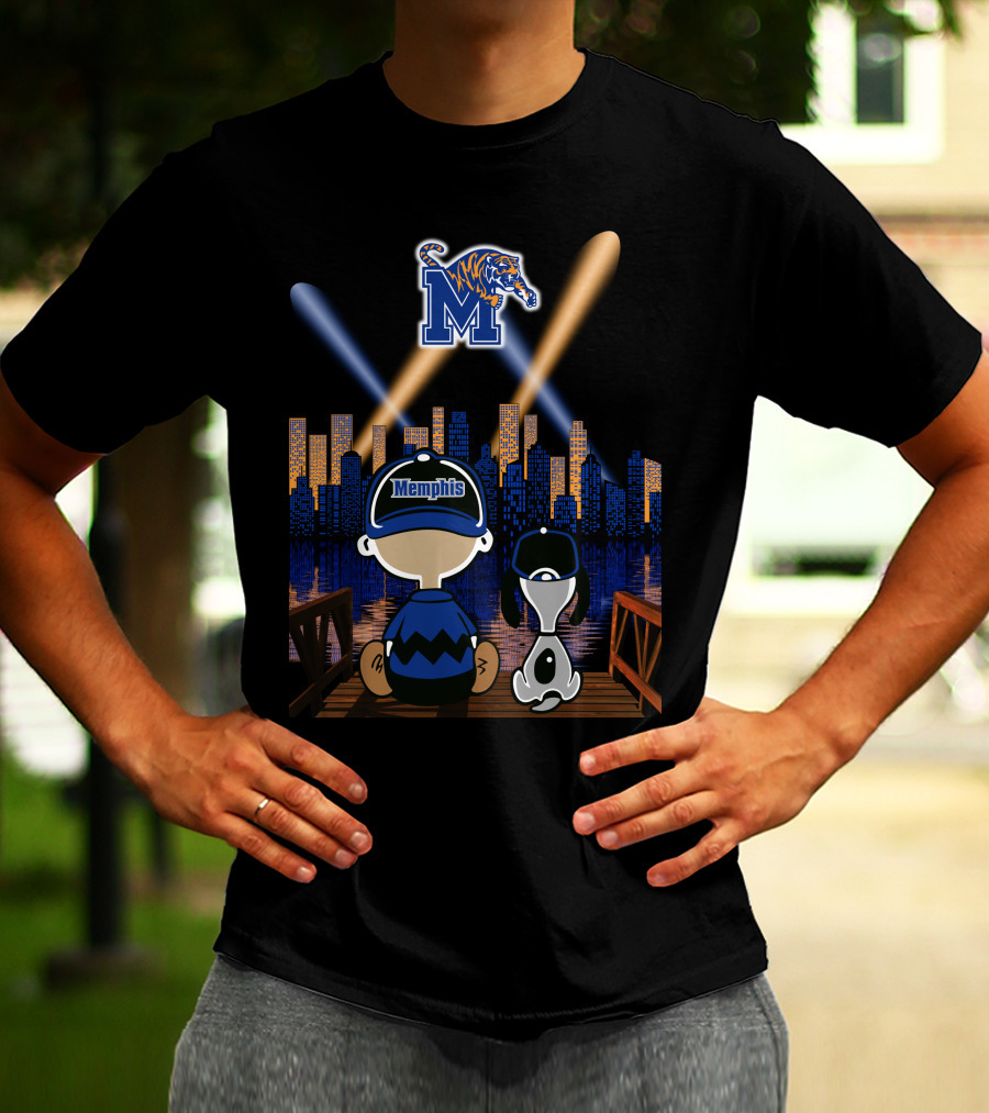 Memphis Tigers Skyline Night With Fans And Mascot Scene T-Shirt