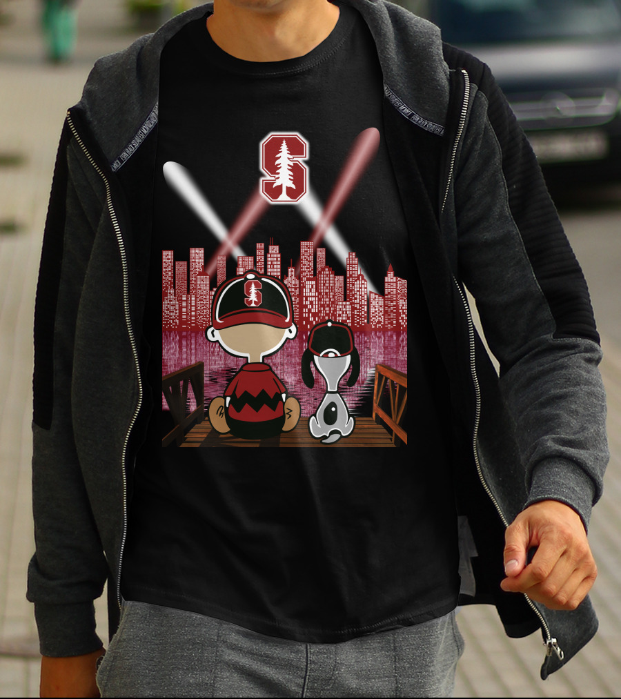 Stanford Cardinal Skyline Night With Characters And Lights T-Shirt