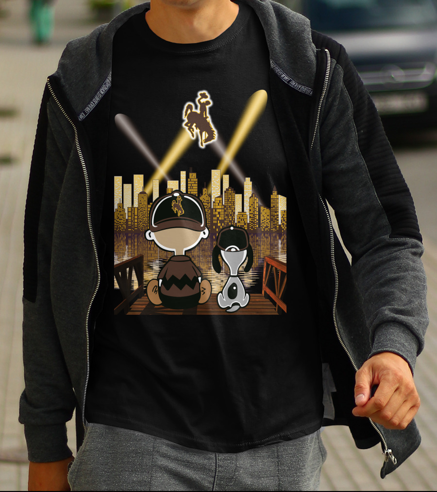 Wyoming Cowboys Skyline Spotlight Views With Cartoon Characters T-Shirt