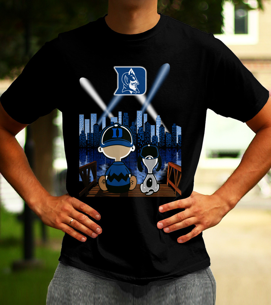Duke Blue Devils Skyline Night With Iconic Characters T-Shirt