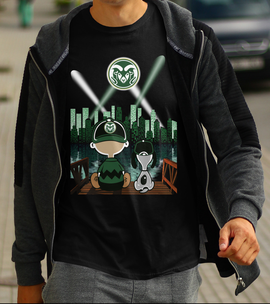 Colorado State Rams City By Night Skyline Reflection With Mascot Fan And Dog T-Shirt