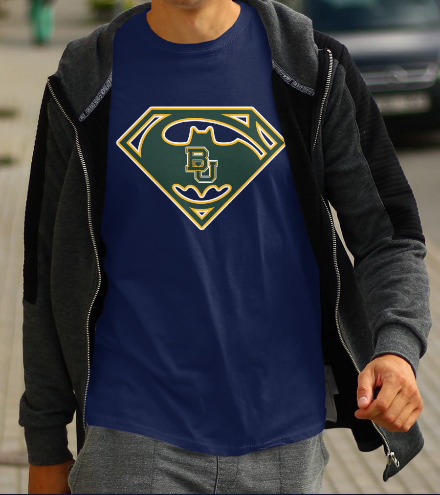 Batman Superman Logo With Bu Baylor Bears T-Shirt