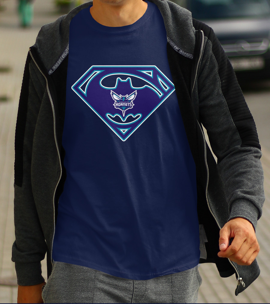 Charlotte Hornets Superman Batman Logo Fusion T-Shirt
