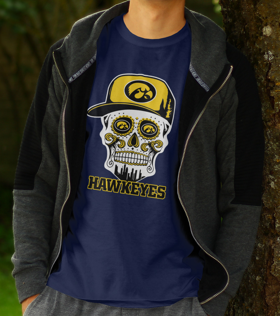 Iowa Hawkeyes Skull Cap Yellow Eyes T-Shirt