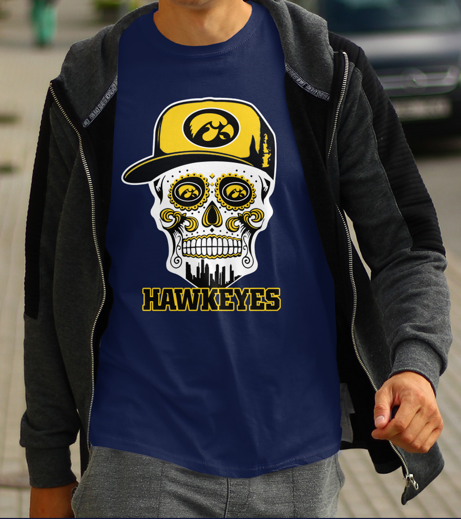 Iowa Hawkeyes Skull Cap Yellow Eyes T-Shirt