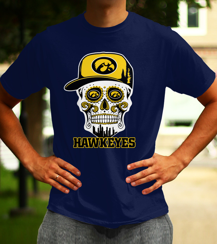 Iowa Hawkeyes Skull Cap Yellow Eyes T-Shirt