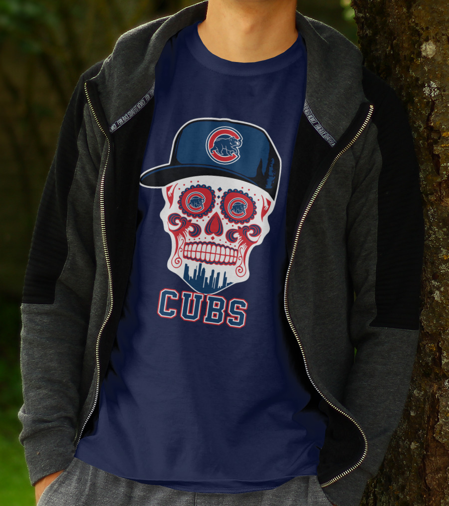 Chicago Cubs Skull With Cap Cityscape Fun T-Shirt