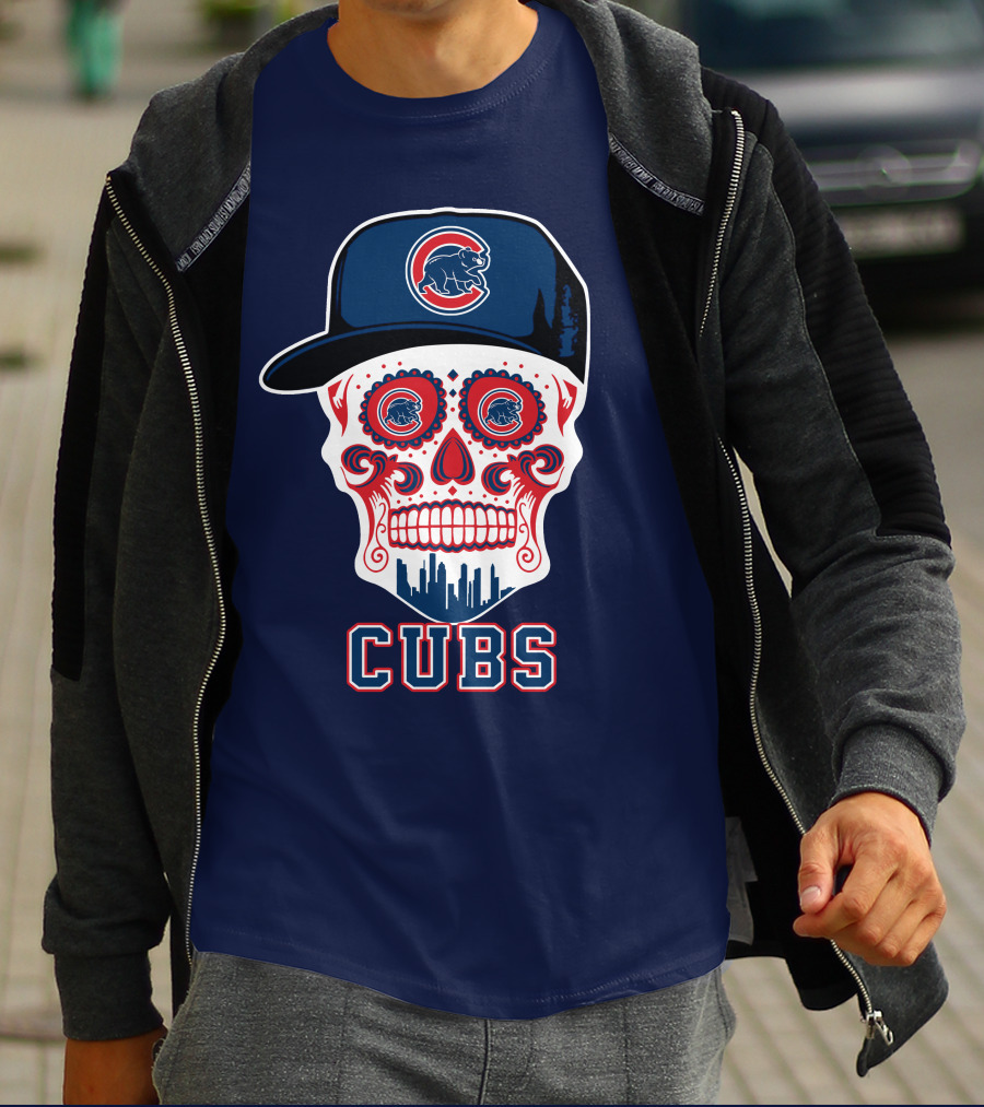 Chicago Cubs Skull With Cap Cityscape Fun T-Shirt