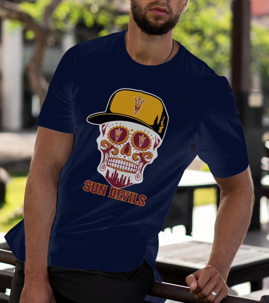 Sun Devils Sugar Skull With Arizona State Emblem Baseball Cap T-Shirt