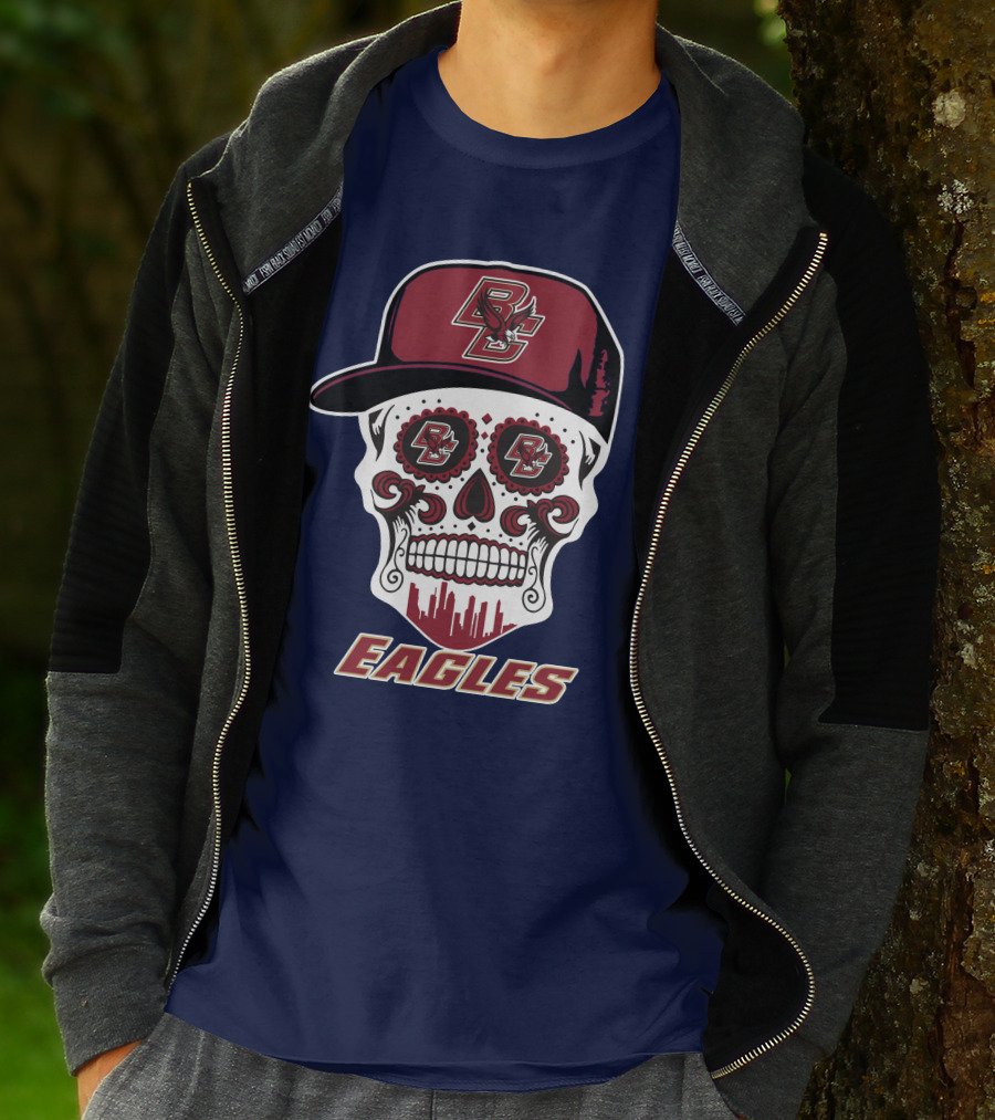 Bc Eagles Skull Emblem With Cap T-Shirt