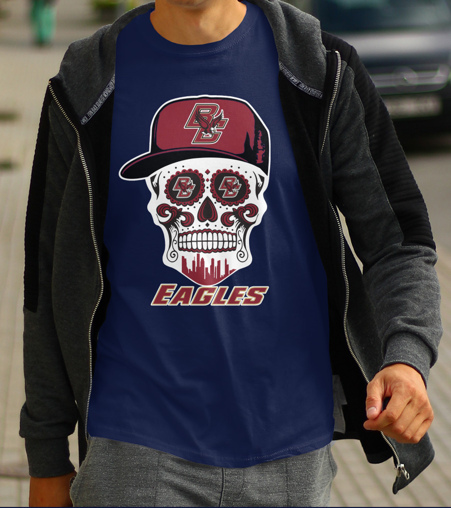 Bc Eagles Skull Emblem With Cap T-Shirt
