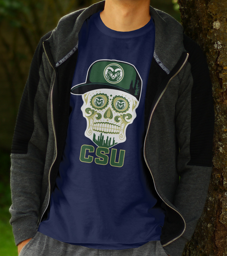 Csu Rams Sugar Skull With Cap T-Shirt