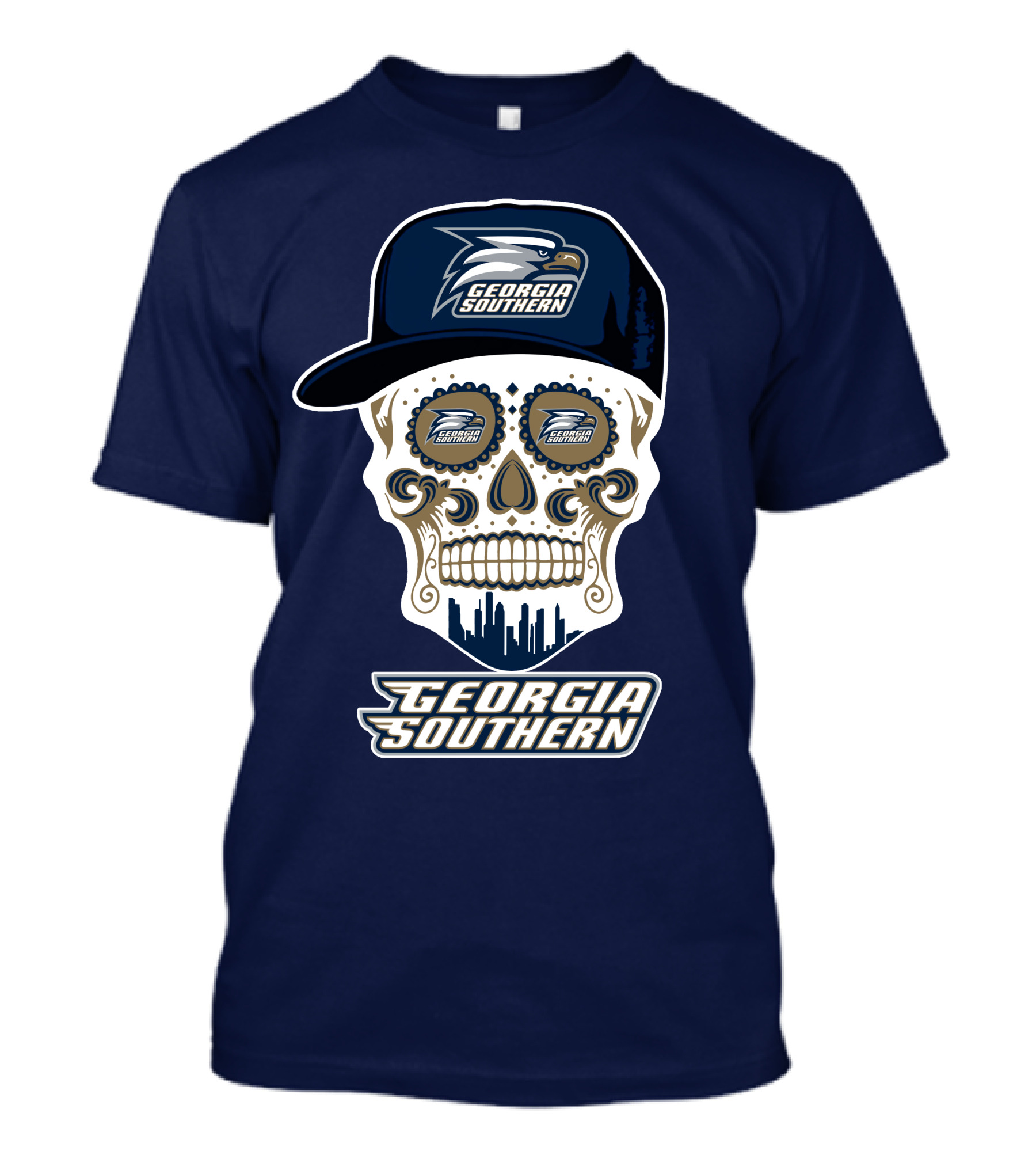 Georgia Southern Eagles Skull With Cap And Logo Elements T-Shirt