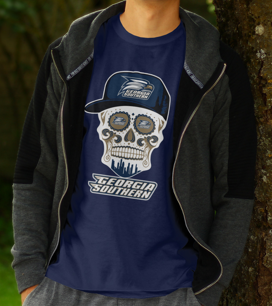 Georgia Southern Eagles Skull With Cap And Logo Elements T-Shirt
