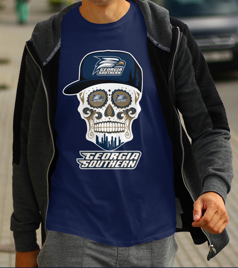 Georgia Southern Eagles Skull With Cap And Logo Elements T-Shirt