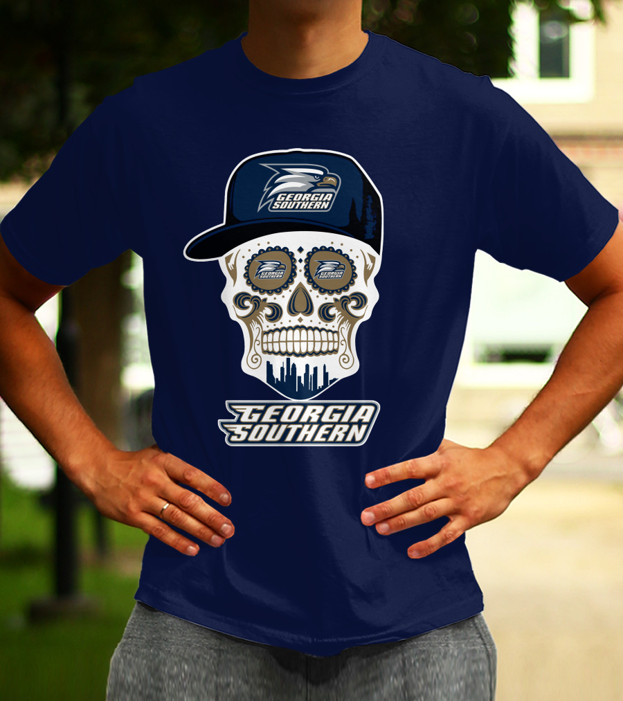 Georgia Southern Eagles Skull With Cap And Logo Elements T-Shirt