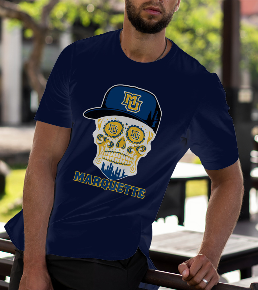Marquette Golden Eagles Sugar Skull Mu Cap T-Shirt