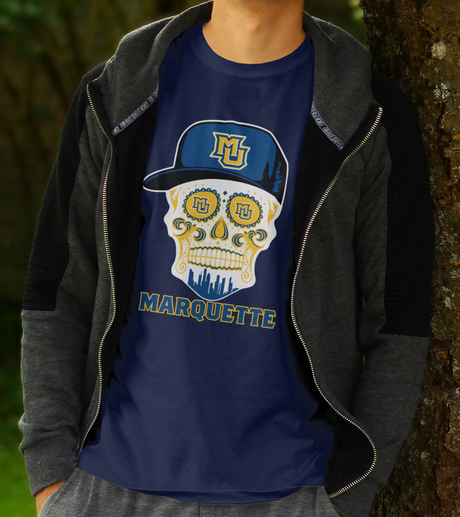 Marquette Golden Eagles Sugar Skull Mu Cap T-Shirt