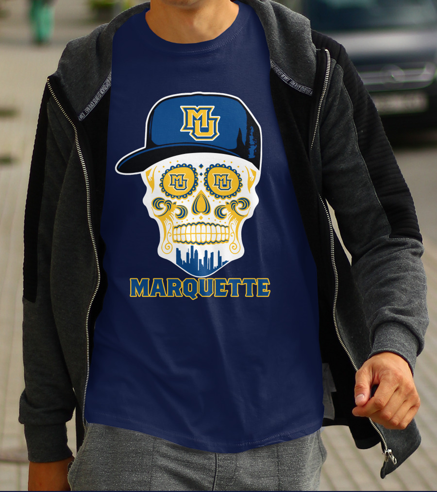 Marquette Golden Eagles Sugar Skull Mu Cap T-Shirt