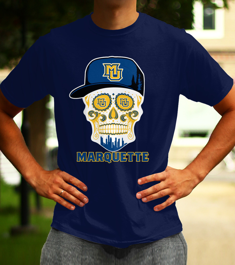 Marquette Golden Eagles Sugar Skull Mu Cap T-Shirt